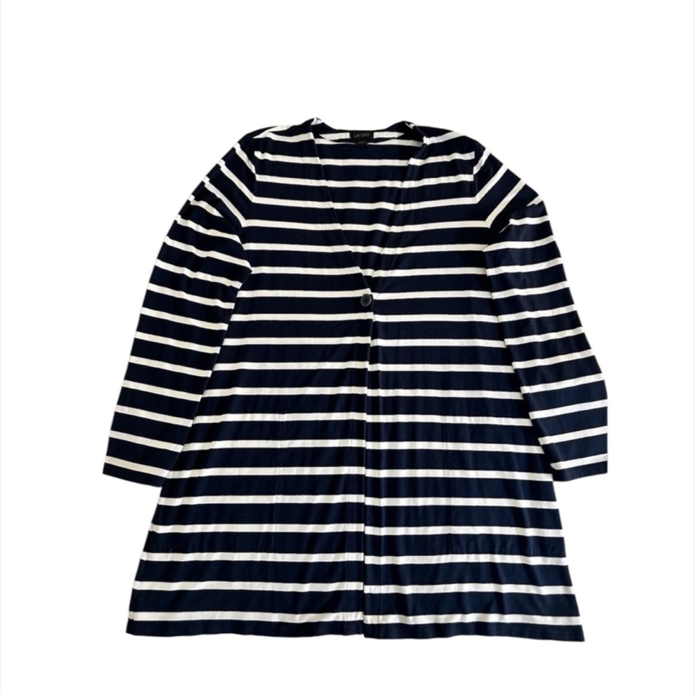 J. Jill Wearever Collection Single Button Navy Blue & White Stripe Cardigan Sz L